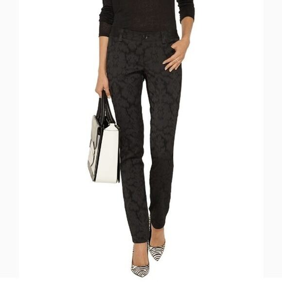 ALICE + OLIVIA Textured Floral Jacquard Pants SIZE 8 Black Velvet Trousers EUC - Picture 1 of 14